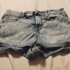 Stone washed high rise shorts